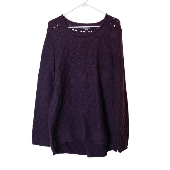 Eddie Bauer Women's Lambswool Camel Pointelle Knit Tunic Sweater Large Purple - Picture 1 of 10